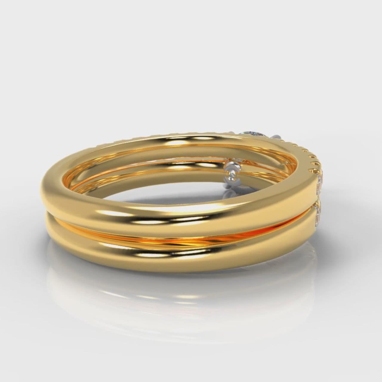 Carrée Micropavé Round Brilliant Bridal Set - Yellow Gold
