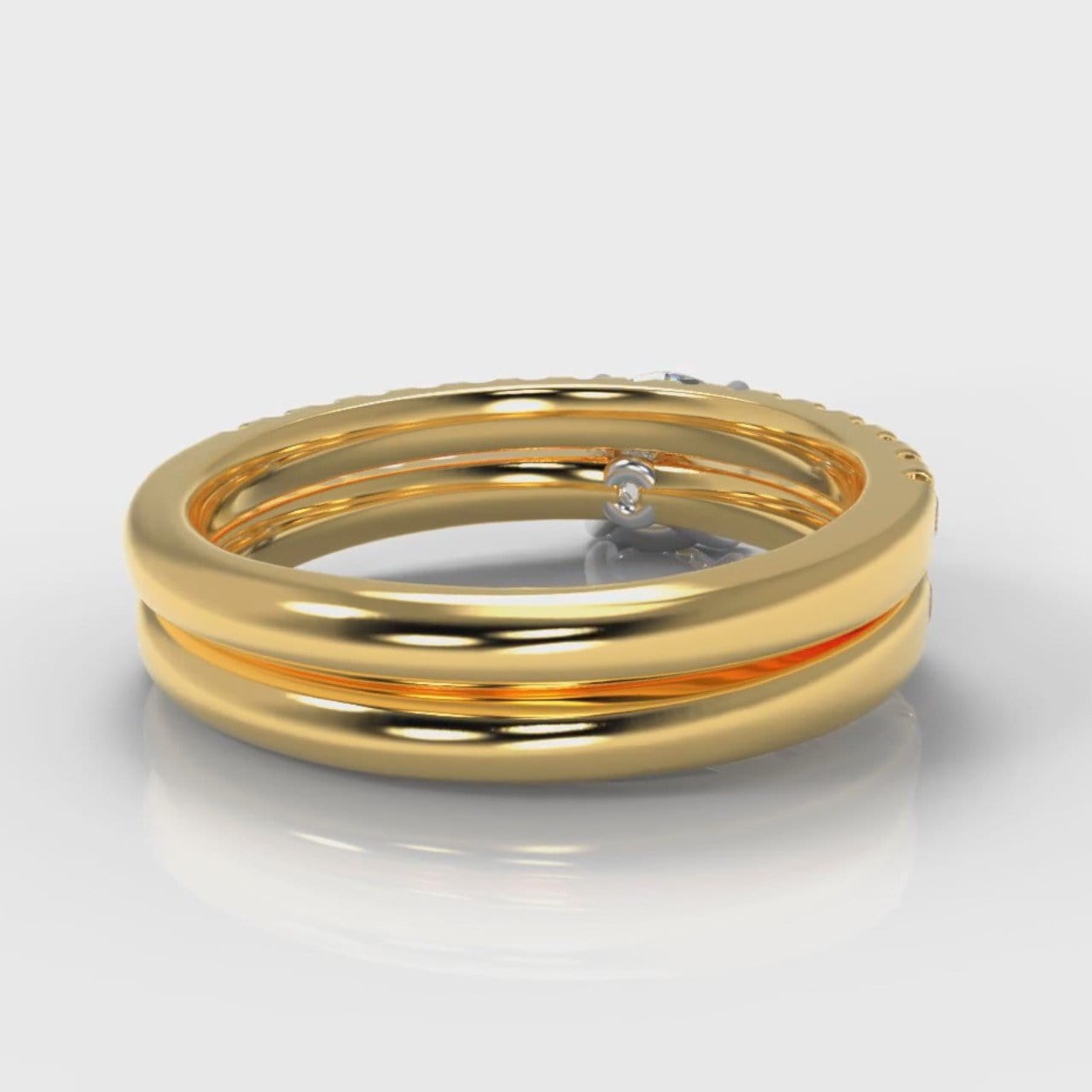 Carrée Micropavé Round Brilliant Bridal Set - Yellow Gold