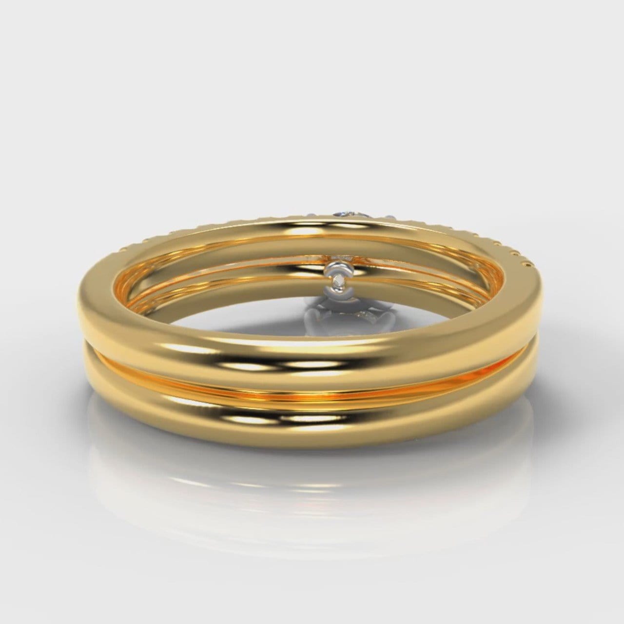 Carrée Micropavé Round Brilliant Bridal Set - Yellow Gold