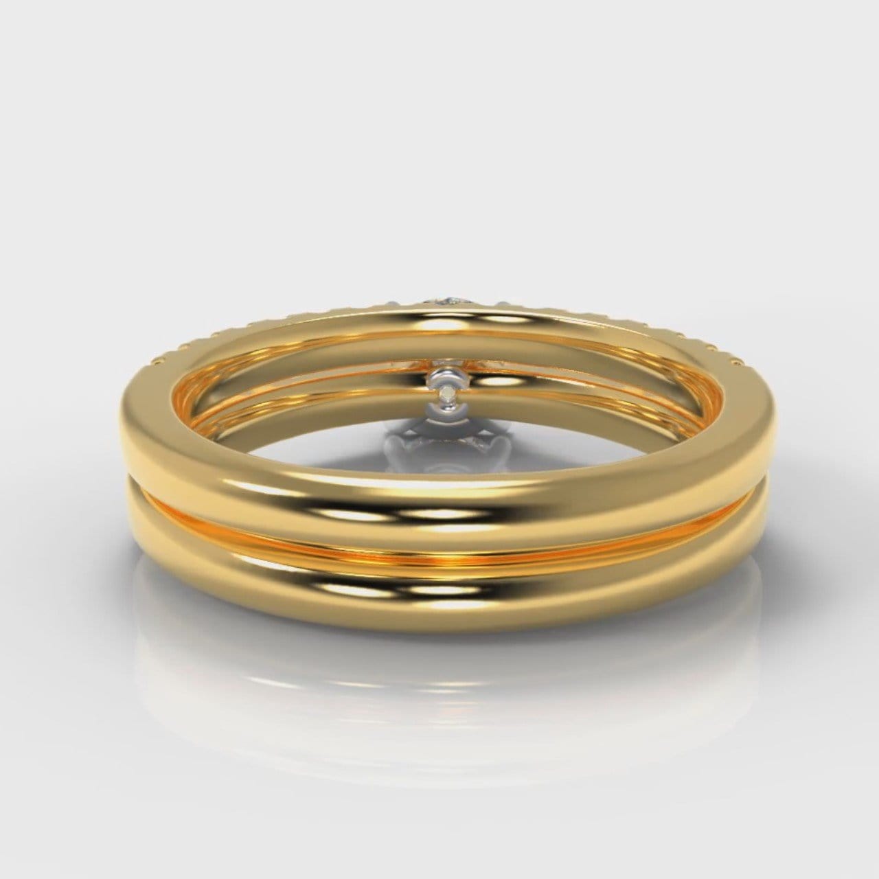 Carrée Micropavé Round Brilliant Bridal Set - Yellow Gold