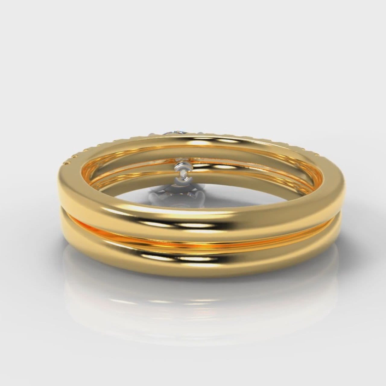 Carrée Micropavé Round Brilliant Bridal Set - Yellow Gold