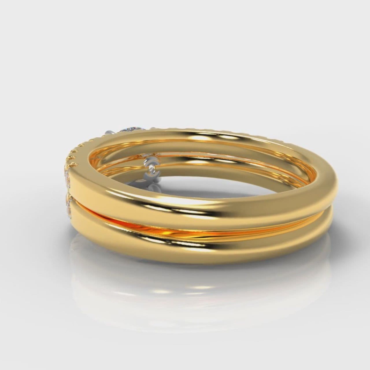 Carrée Micropavé Round Brilliant Bridal Set - Yellow Gold