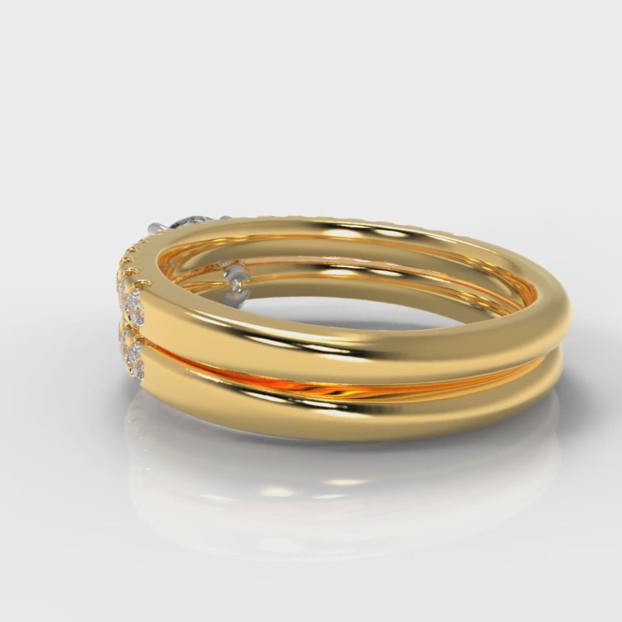 Carrée Micropavé Round Brilliant Bridal Set - Yellow Gold