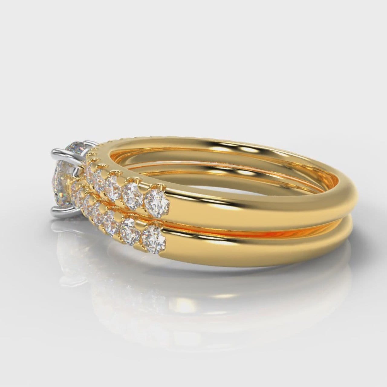 Carrée Micropavé Round Brilliant Bridal Set - Yellow Gold