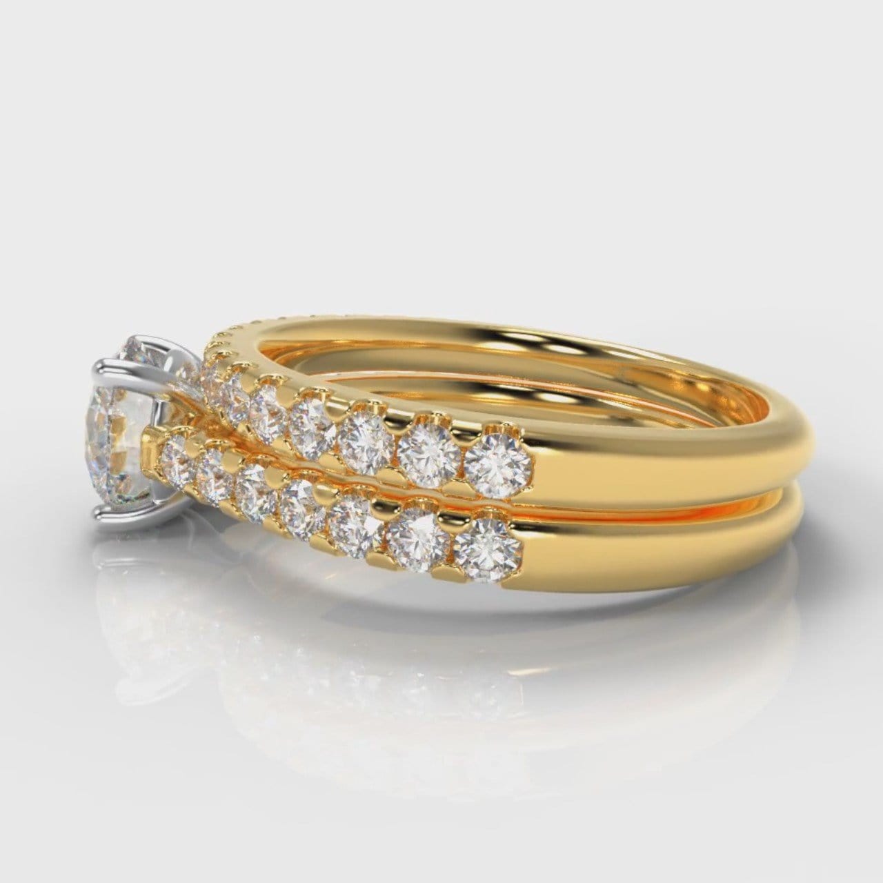 Carrée Micropavé Round Brilliant Bridal Set - Yellow Gold