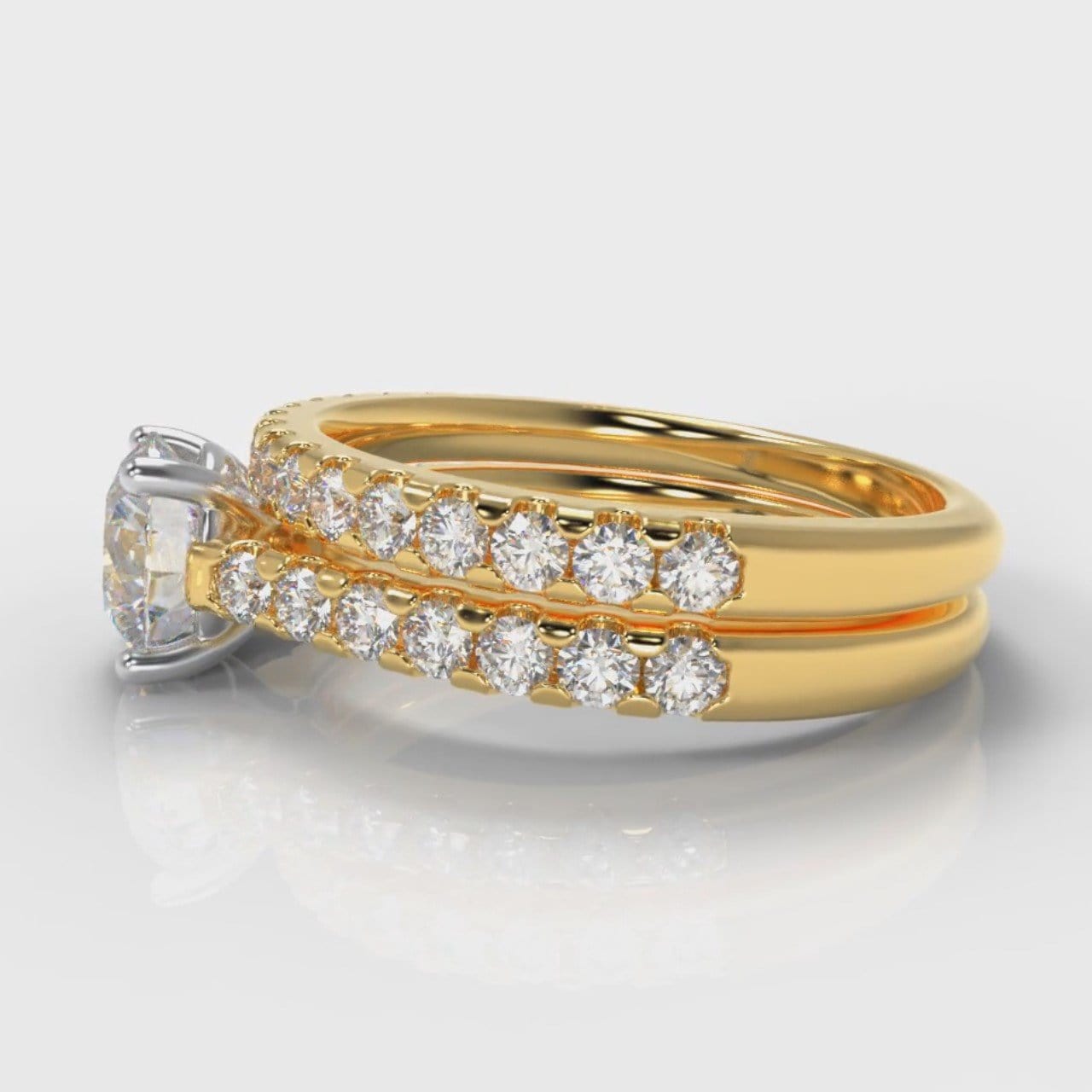 Carrée Micropavé Round Brilliant Bridal Set - Yellow Gold