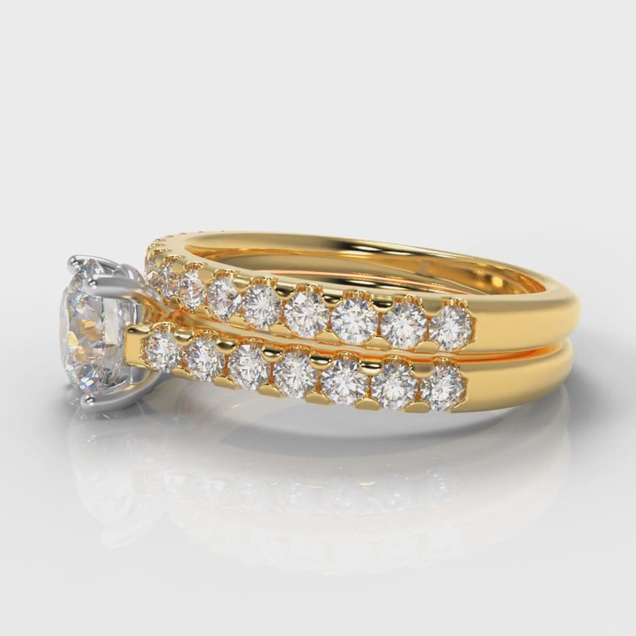 Carrée Micropavé Round Brilliant Bridal Set - Yellow Gold