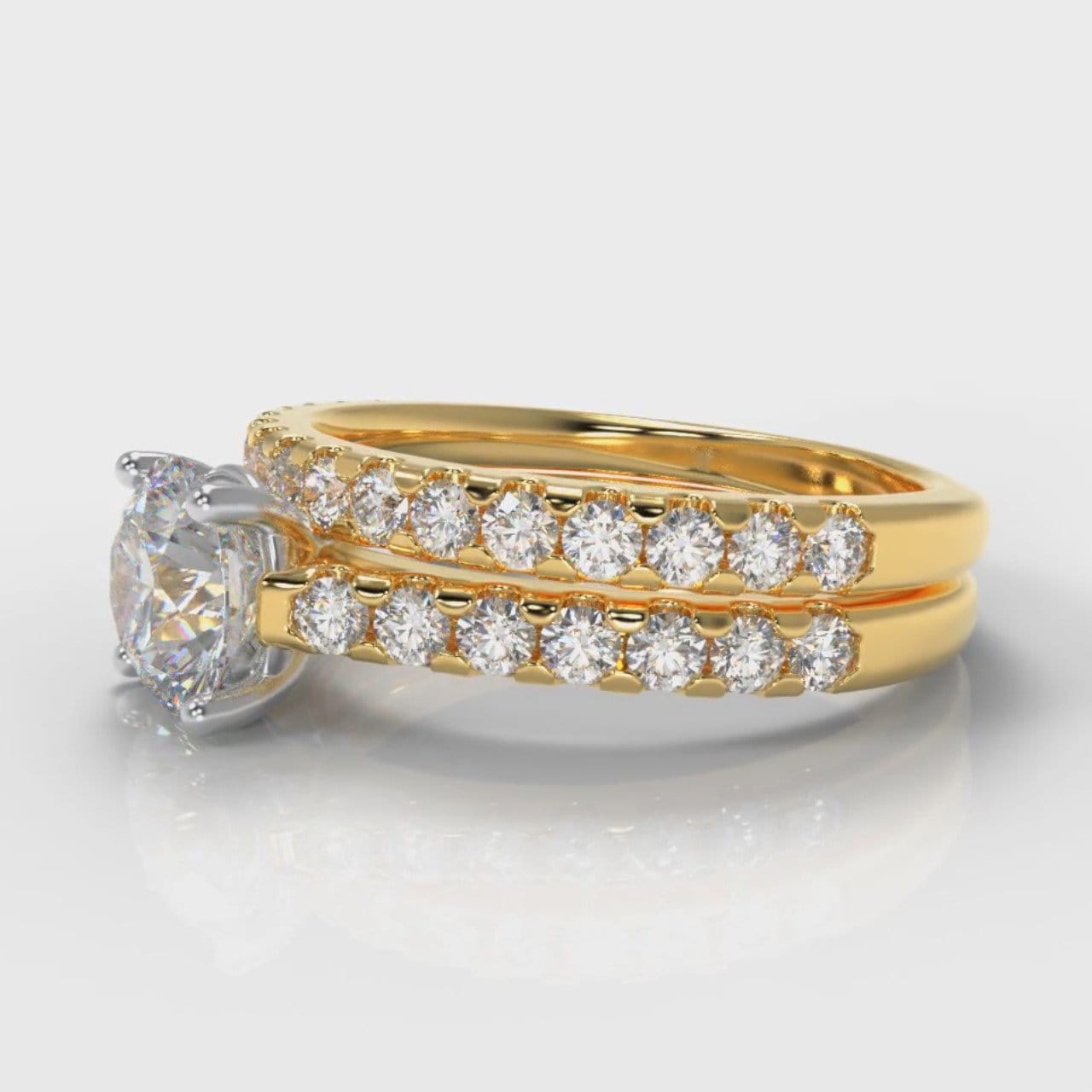 Carrée Micropavé Round Brilliant Bridal Set - Yellow Gold