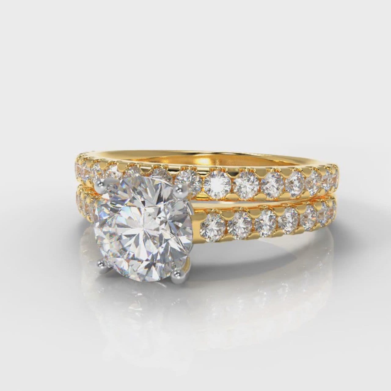Carrée Micropavé Round Brilliant Bridal Set - Yellow Gold