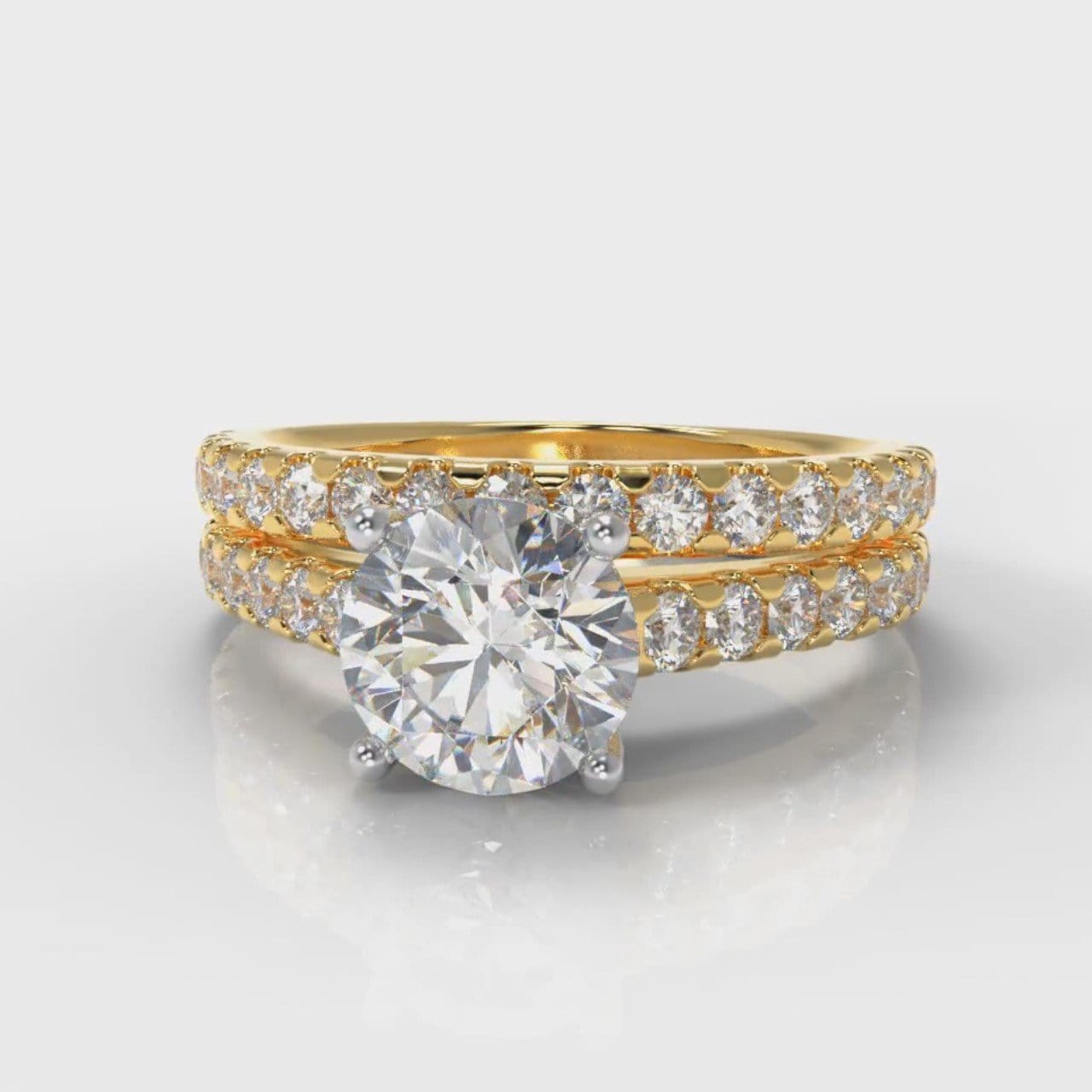 Carrée Micropavé Round Brilliant Bridal Set - Yellow Gold