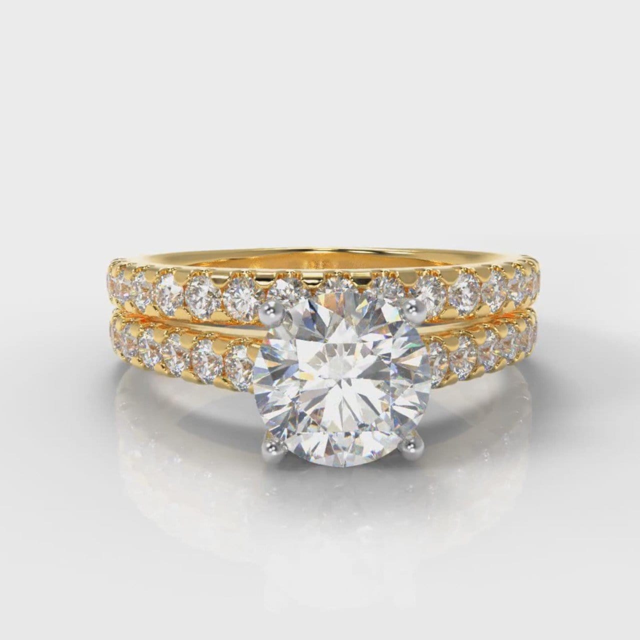 Carrée Micropavé Round Brilliant Bridal Set - Yellow Gold