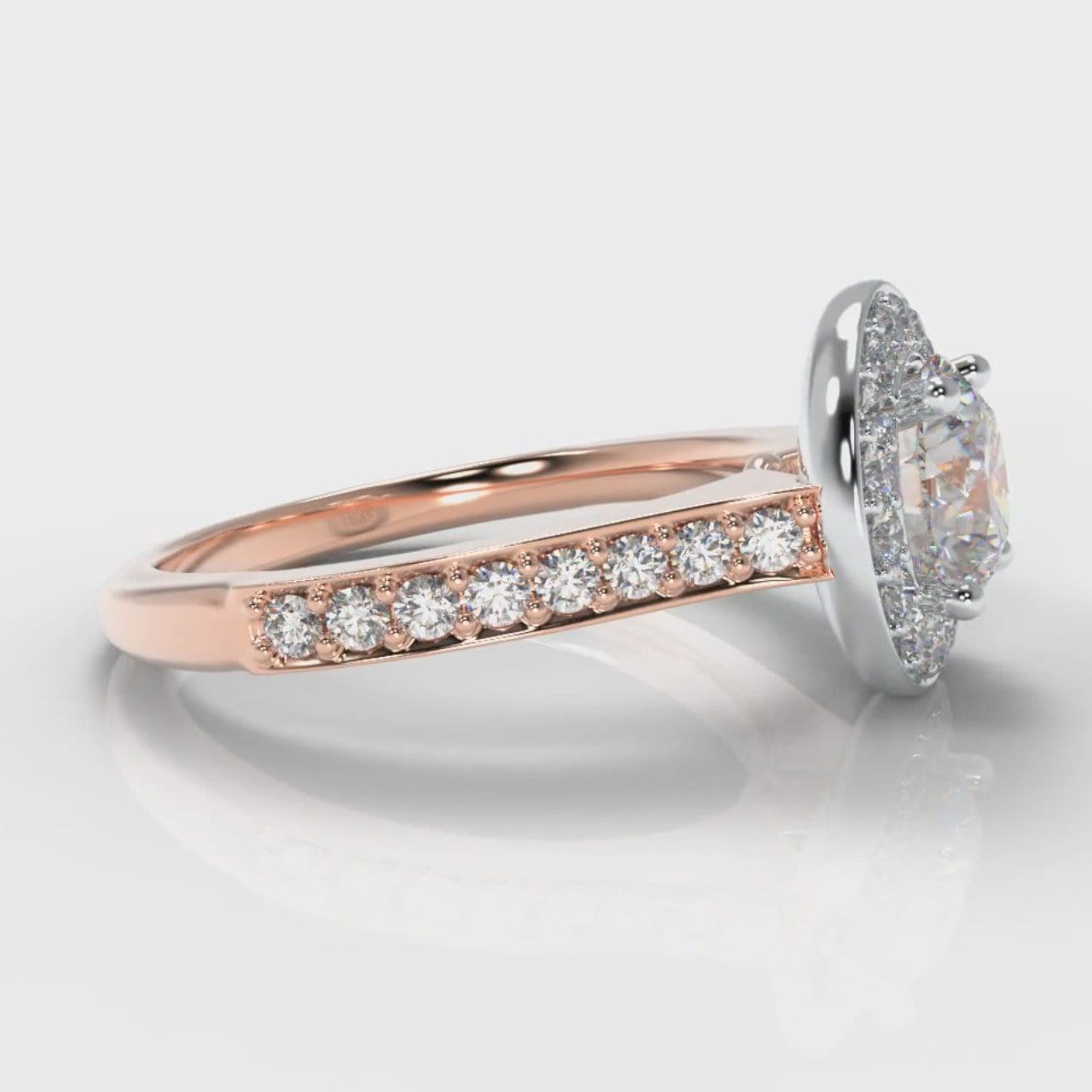 Pavé Round Brilliant Diamond Halo Engagement Ring - Two Tone Rose Gold