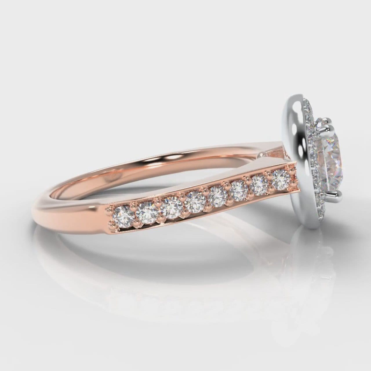 Pavé Round Brilliant Diamond Halo Engagement Ring - Two Tone Rose Gold