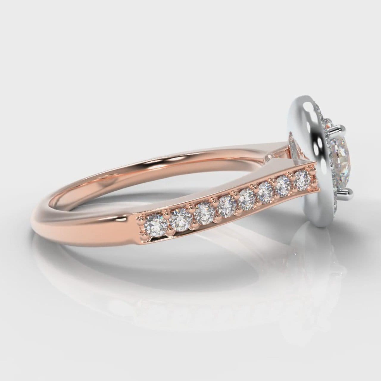 Pavé Round Brilliant Diamond Halo Engagement Ring - Two Tone Rose Gold