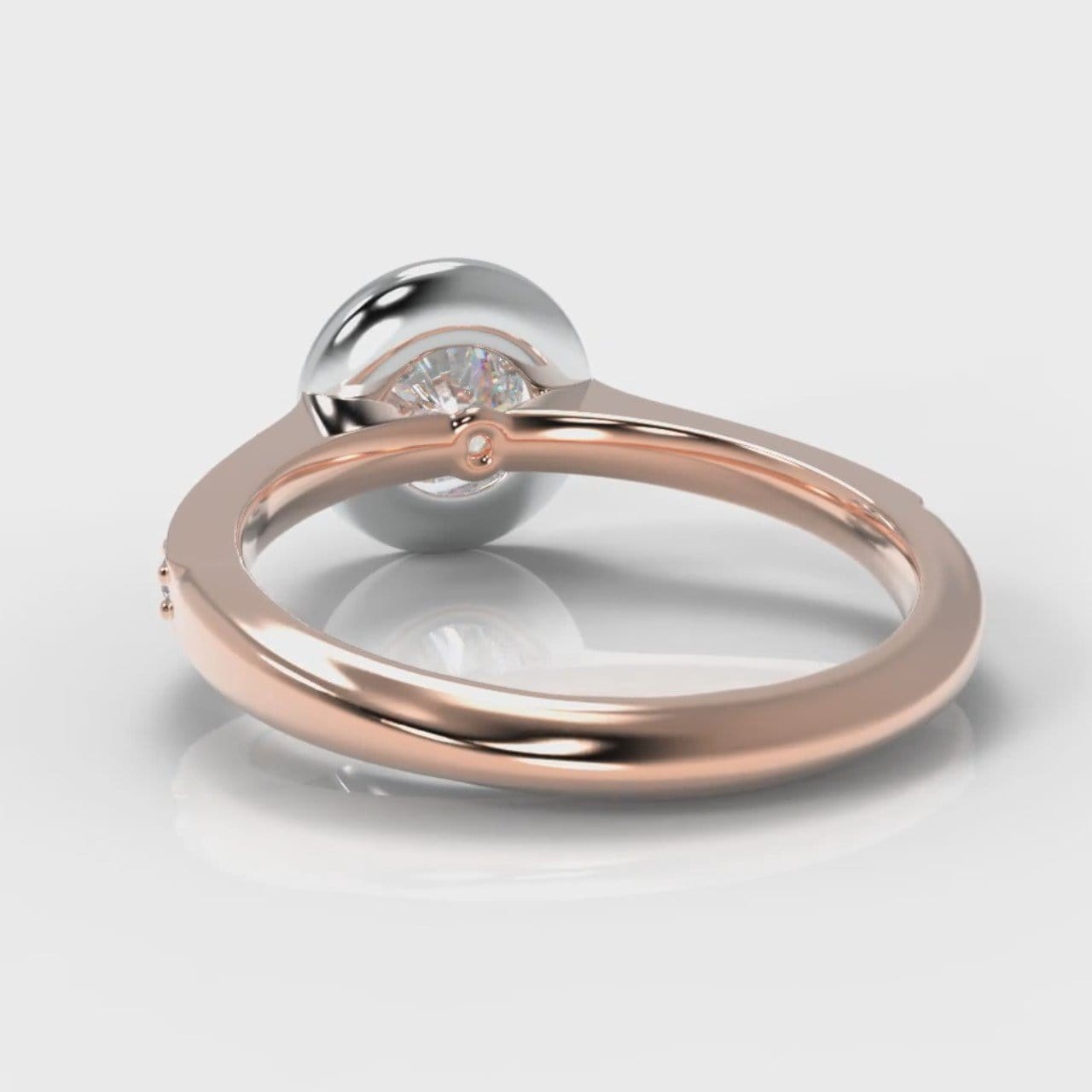 Pavé Round Brilliant Diamond Halo Engagement Ring - Two Tone Rose Gold