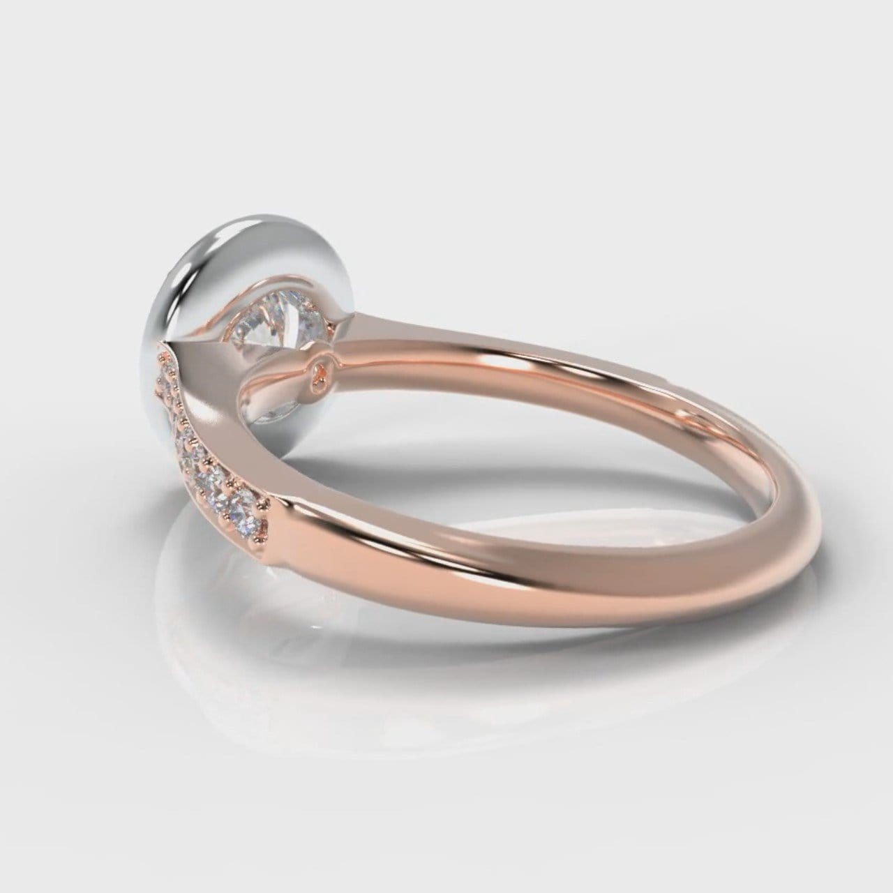 Pavé Round Brilliant Diamond Halo Engagement Ring - Two Tone Rose Gold