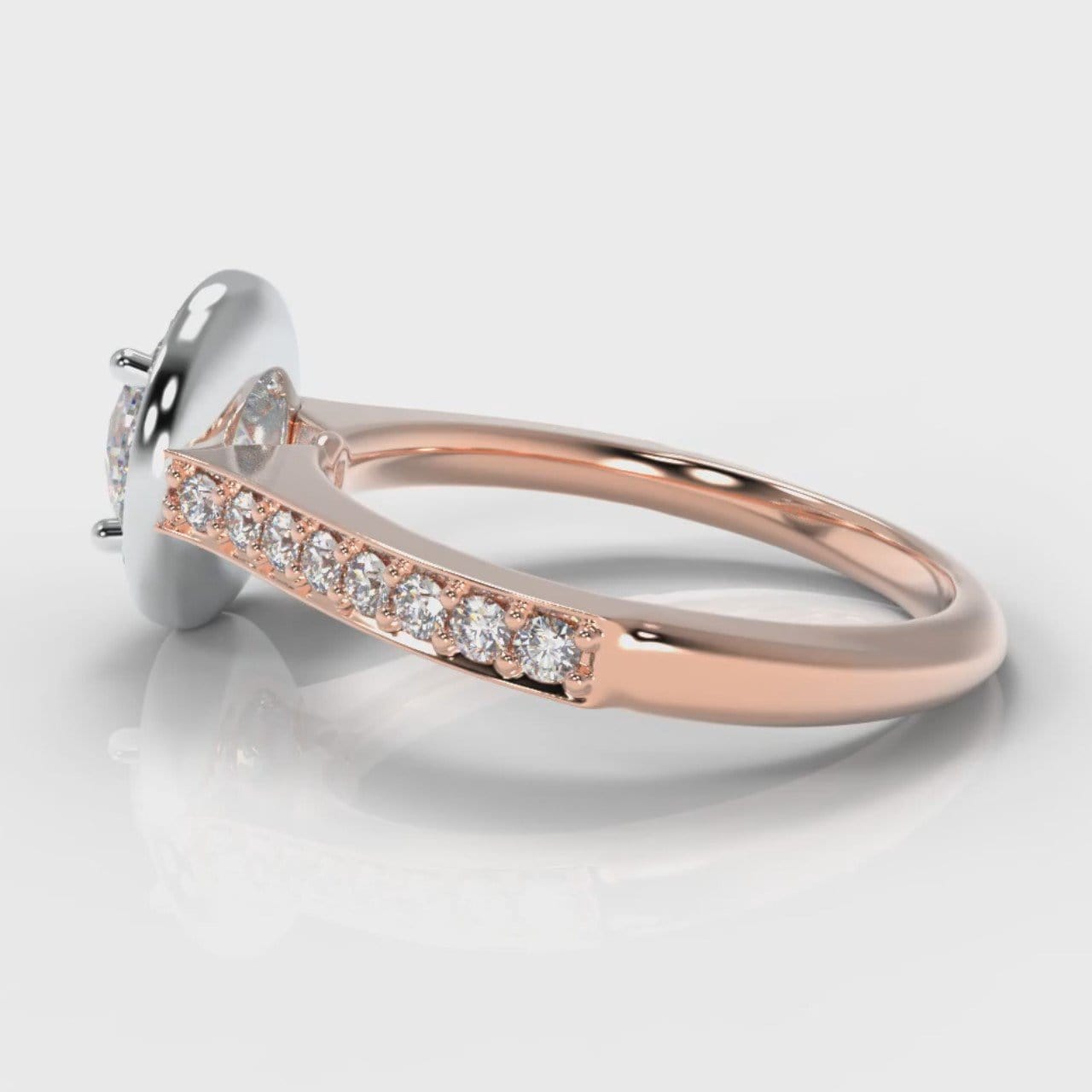 Pavé Round Brilliant Diamond Halo Engagement Ring - Two Tone Rose Gold