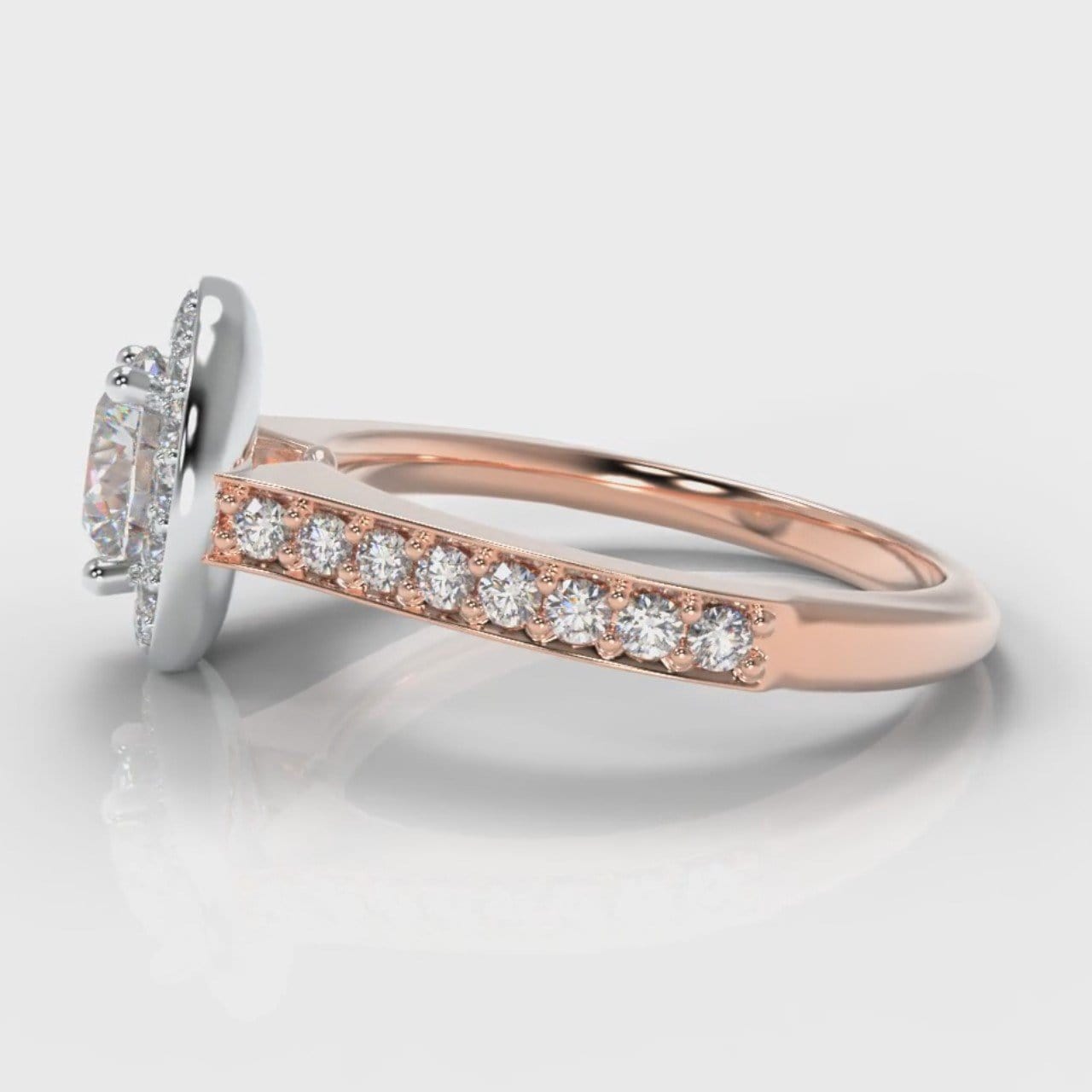 Pavé Round Brilliant Diamond Halo Engagement Ring - Two Tone Rose Gold