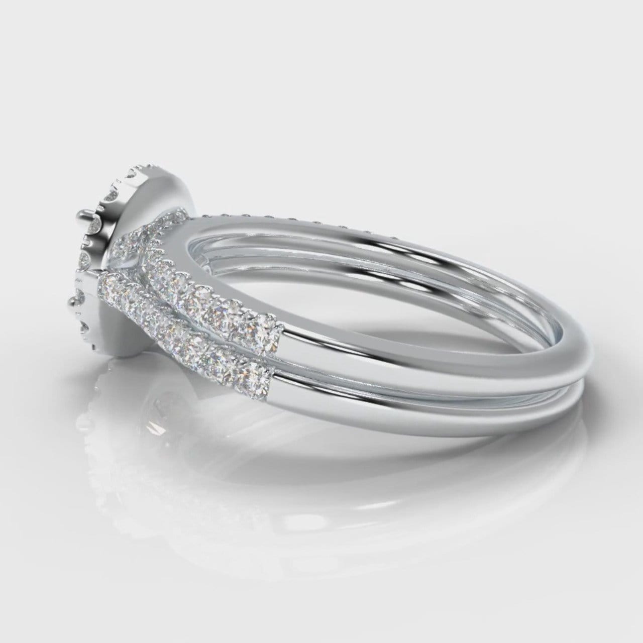 Petite Micropavé Round Brilliant Cut Diamond Halo Bridal Set