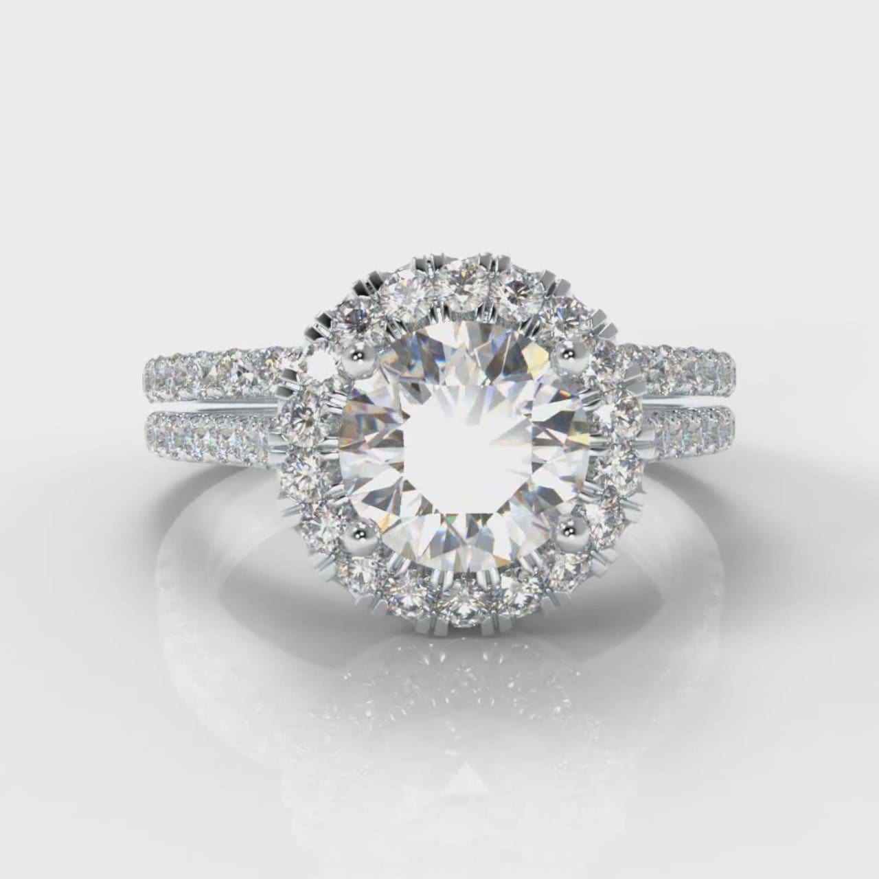 Petite Micropavé Round Brilliant Cut Diamond Halo Bridal Set