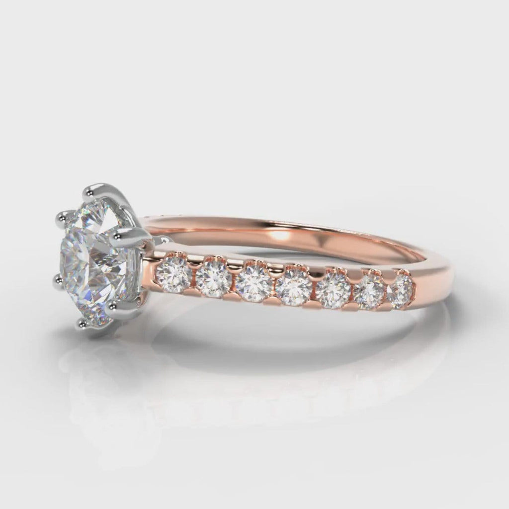 Star Micropavé Round Brilliant Diamond Engagement Ring - Rose Gold