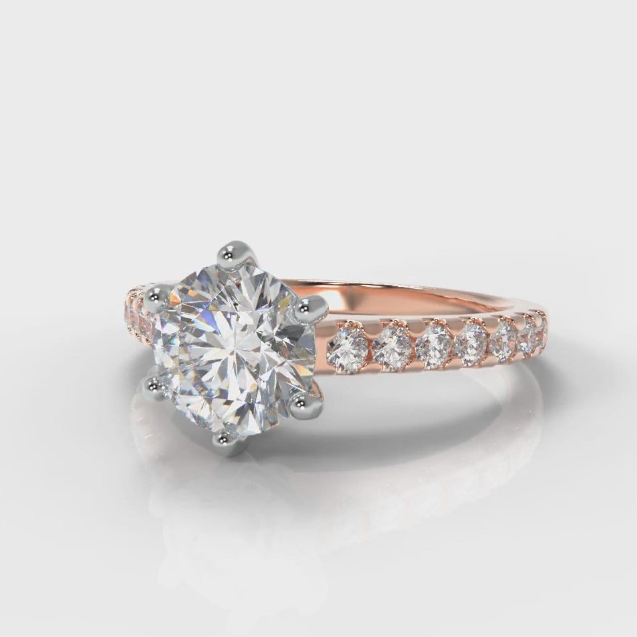 Star Micropavé Round Brilliant Diamond Engagement Ring - Rose Gold