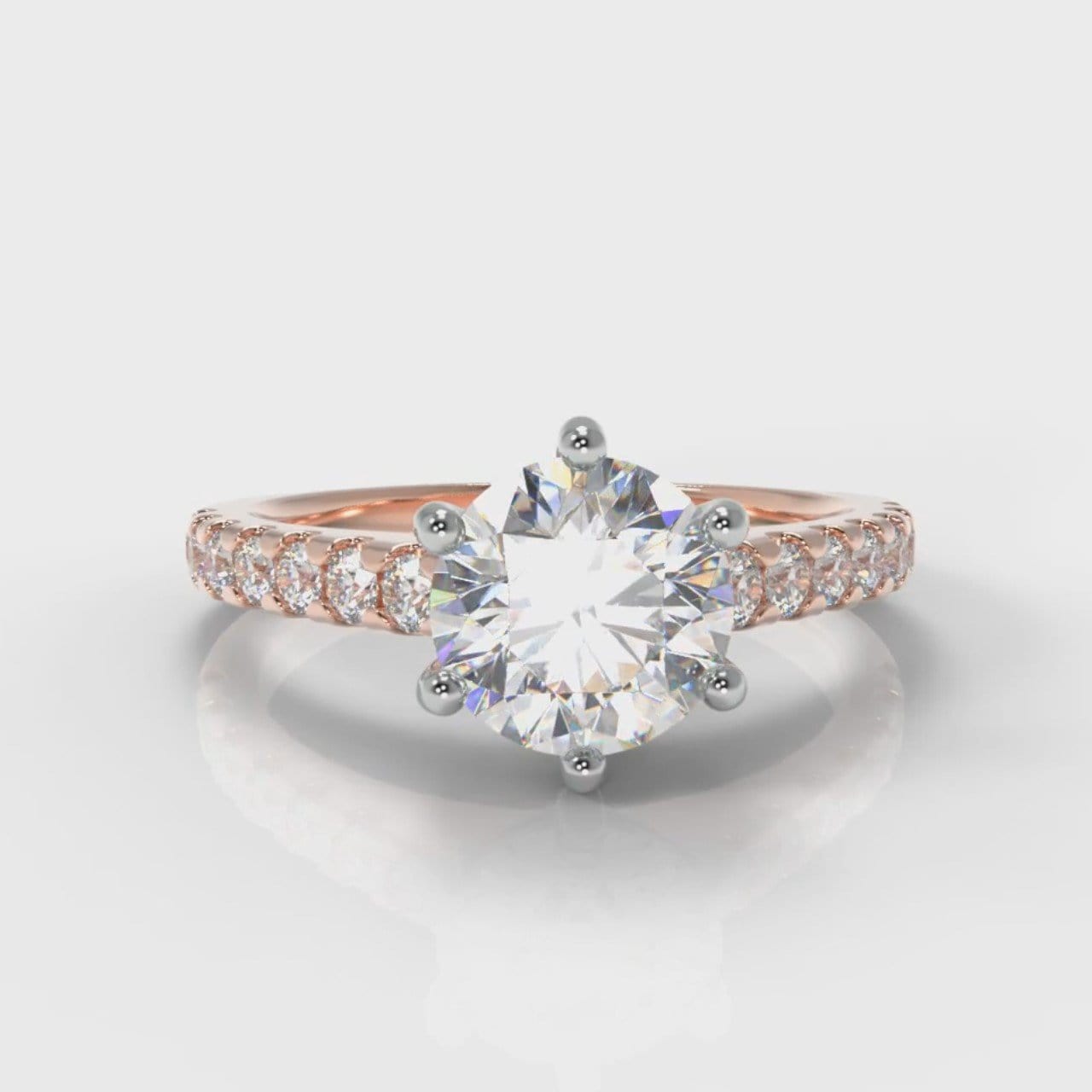 Star Micropavé Round Brilliant Diamond Engagement Ring - Rose Gold
