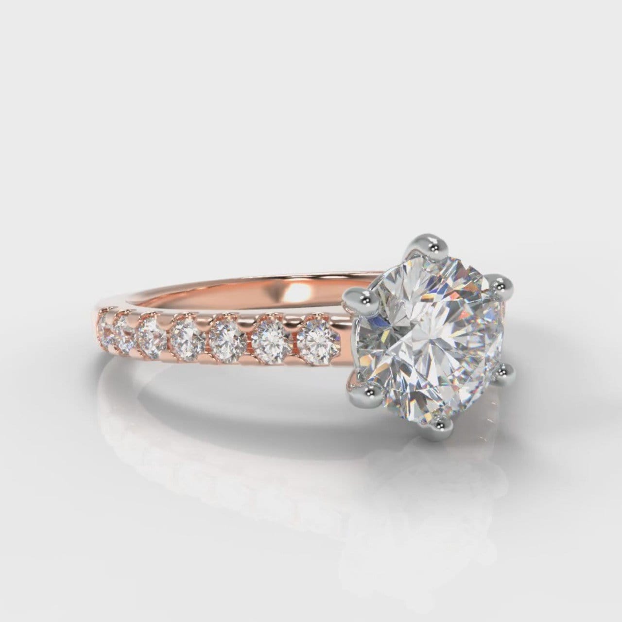 Star Micropavé Round Brilliant Diamond Engagement Ring - Rose Gold