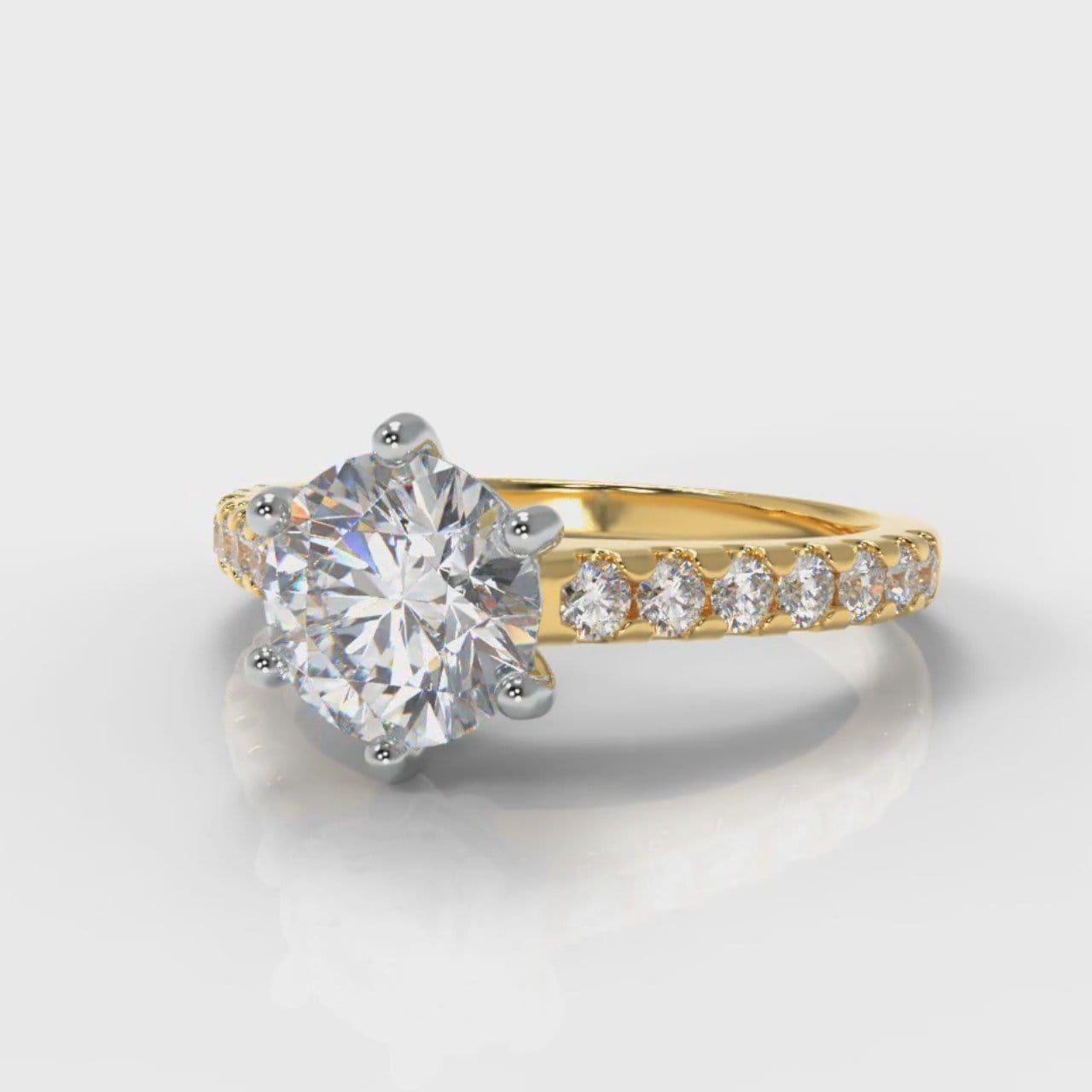 Star Micropavé Round Brilliant Diamond Engagement Ring - Yellow Gold