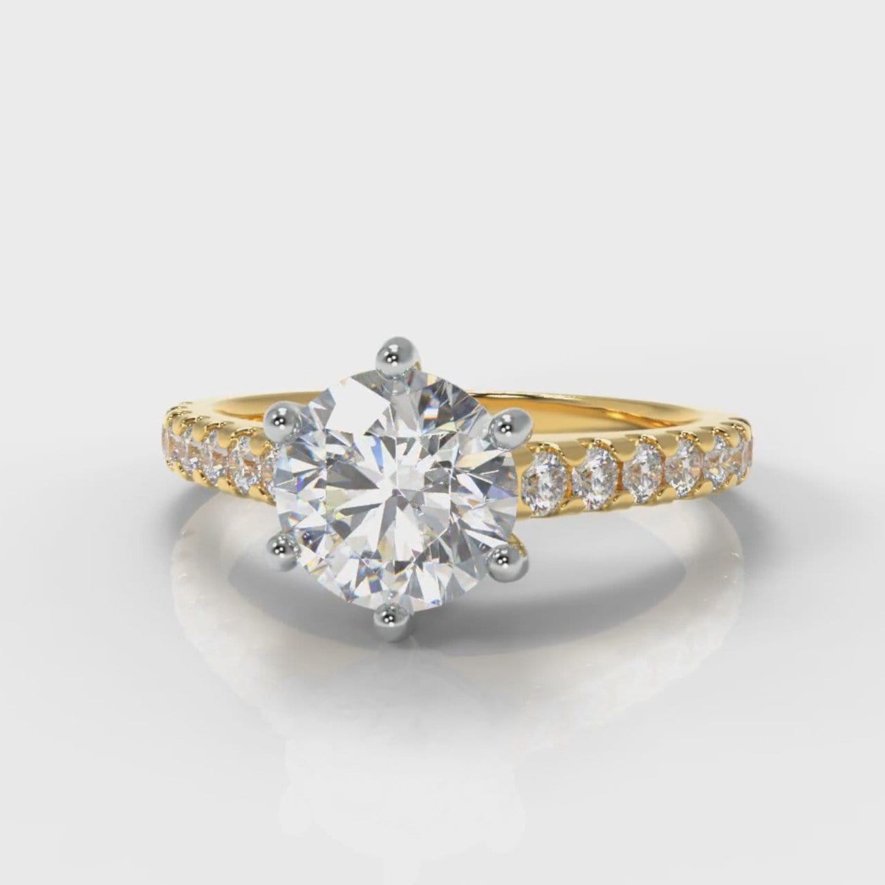 Star Micropavé Round Brilliant Diamond Engagement Ring - Yellow Gold