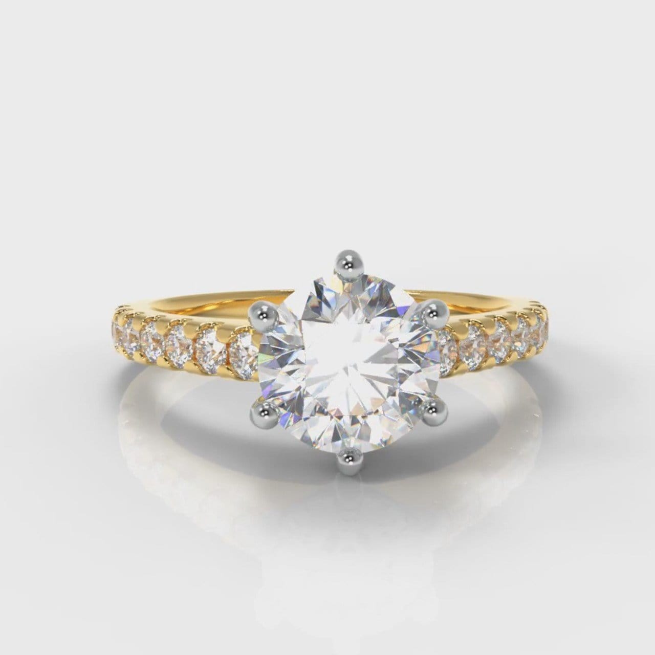 Star Micropavé Round Brilliant Diamond Engagement Ring - Yellow Gold