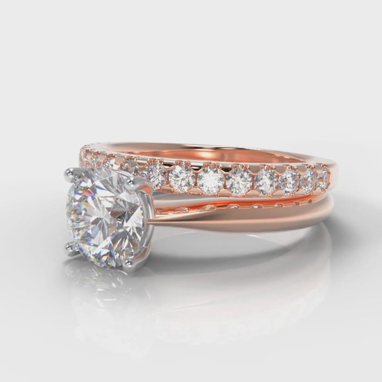 Carrée Solitaire Round Brilliant Cut Diamond Bridal Set - Rose Gold