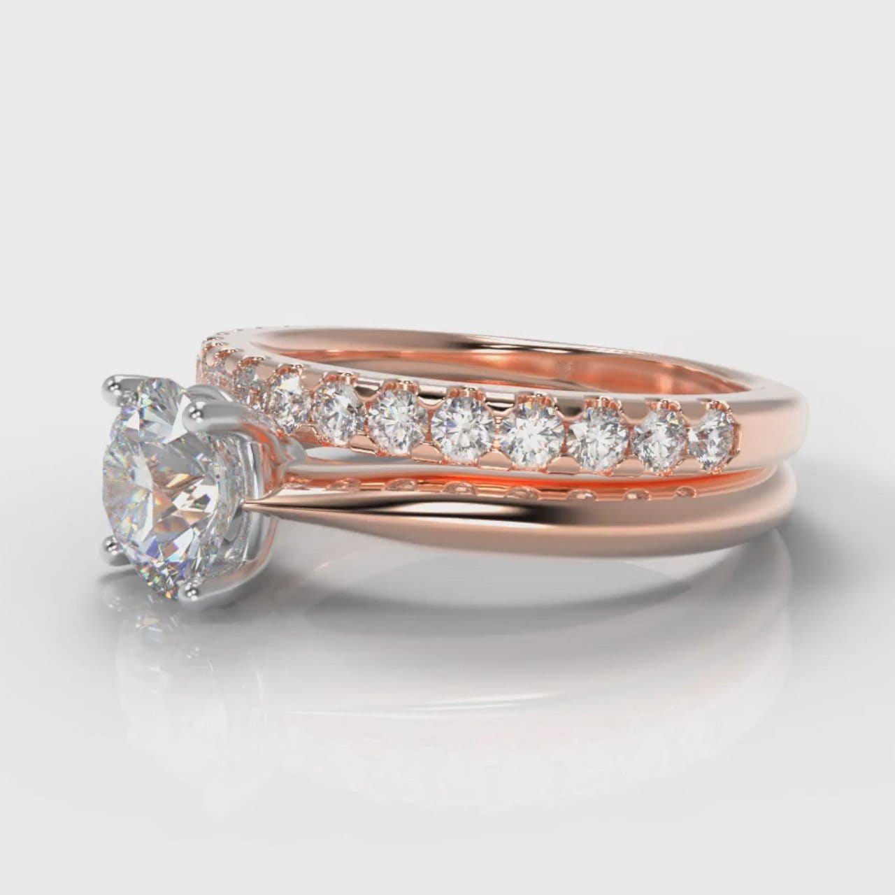 Carrée Solitaire Round Brilliant Cut Diamond Bridal Set - Rose Gold