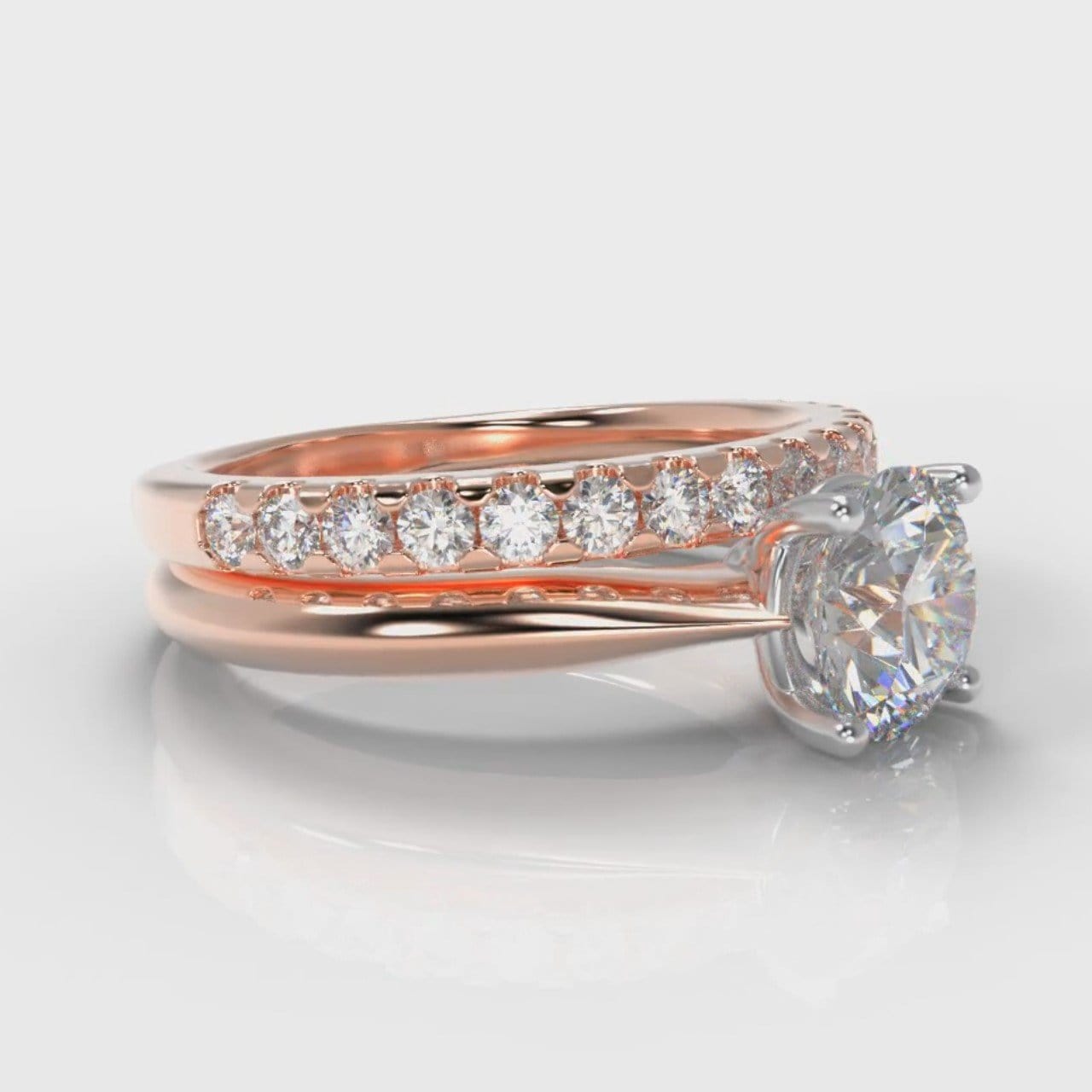 Carrée Solitaire Round Brilliant Cut Diamond Bridal Set - Rose Gold