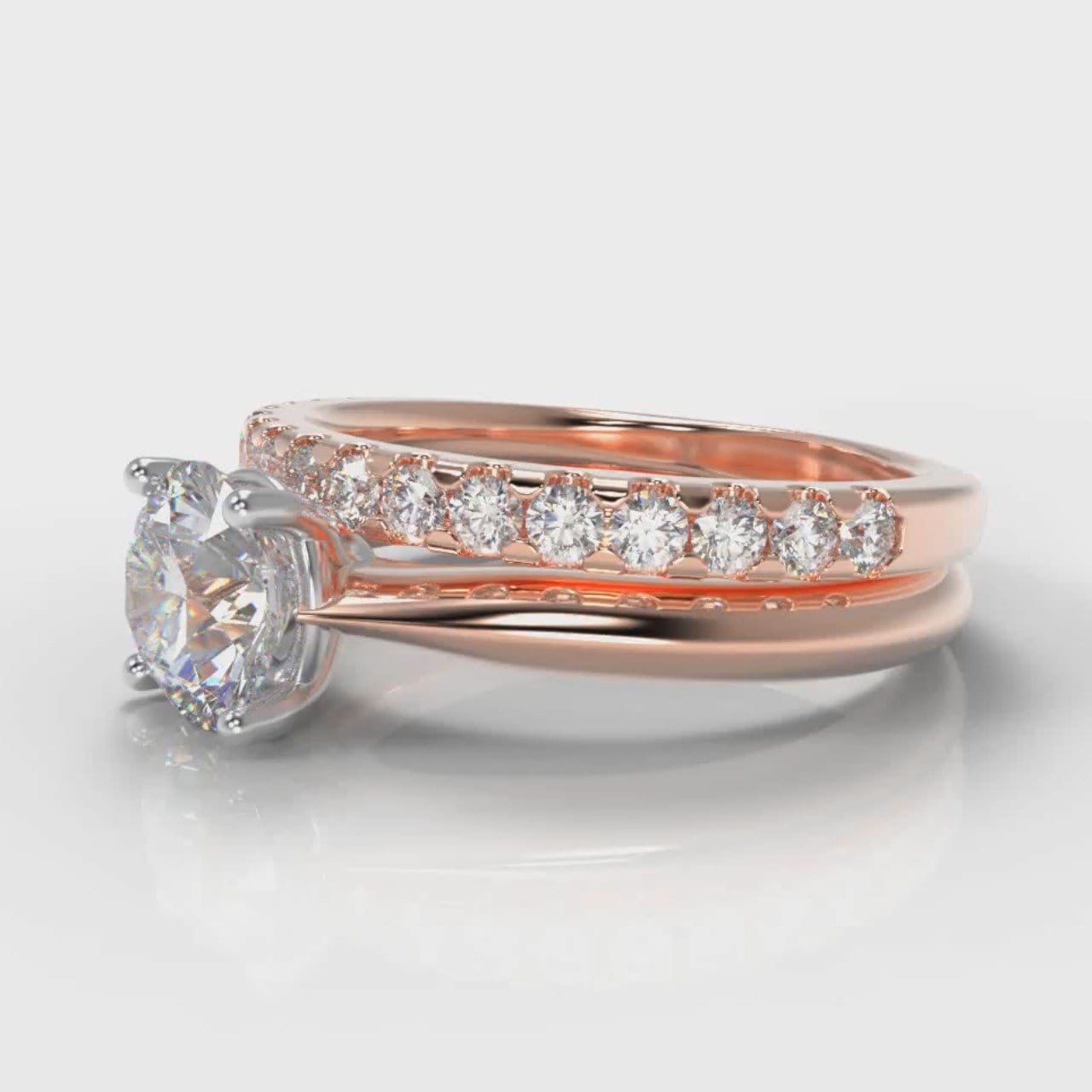 Carrée Solitaire Round Brilliant Cut Diamond Bridal Set - Rose Gold