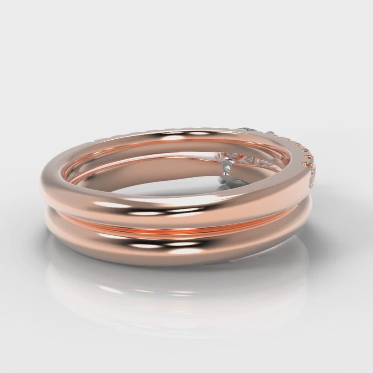 Carrée Solitaire Round Brilliant Cut Diamond Bridal Set - Rose Gold