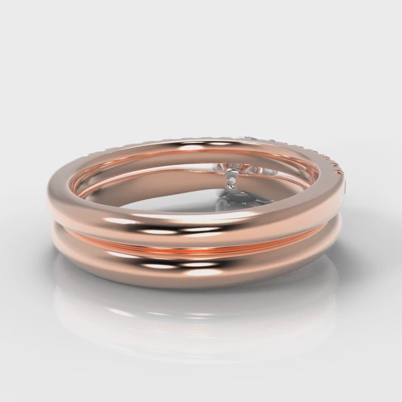 Carrée Solitaire Round Brilliant Cut Diamond Bridal Set - Rose Gold