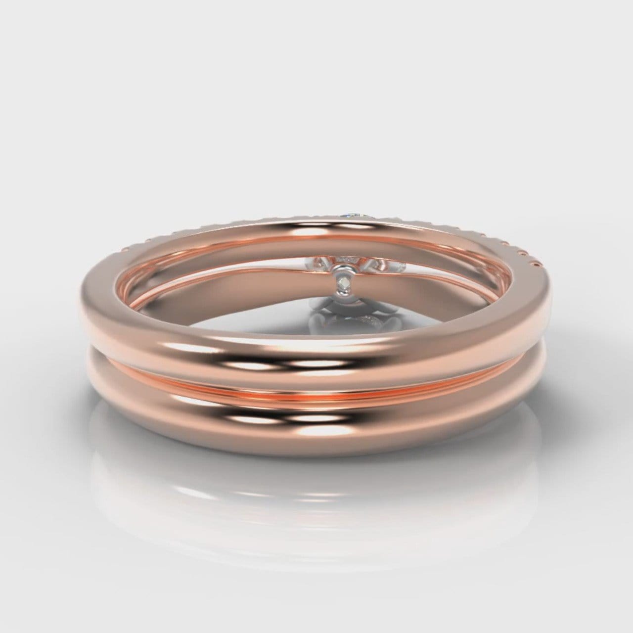 Carrée Solitaire Round Brilliant Cut Diamond Bridal Set - Rose Gold