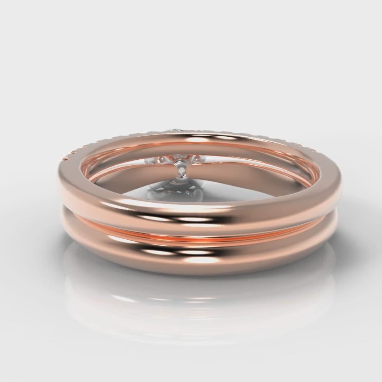 Carrée Solitaire Round Brilliant Cut Diamond Bridal Set - Rose Gold
