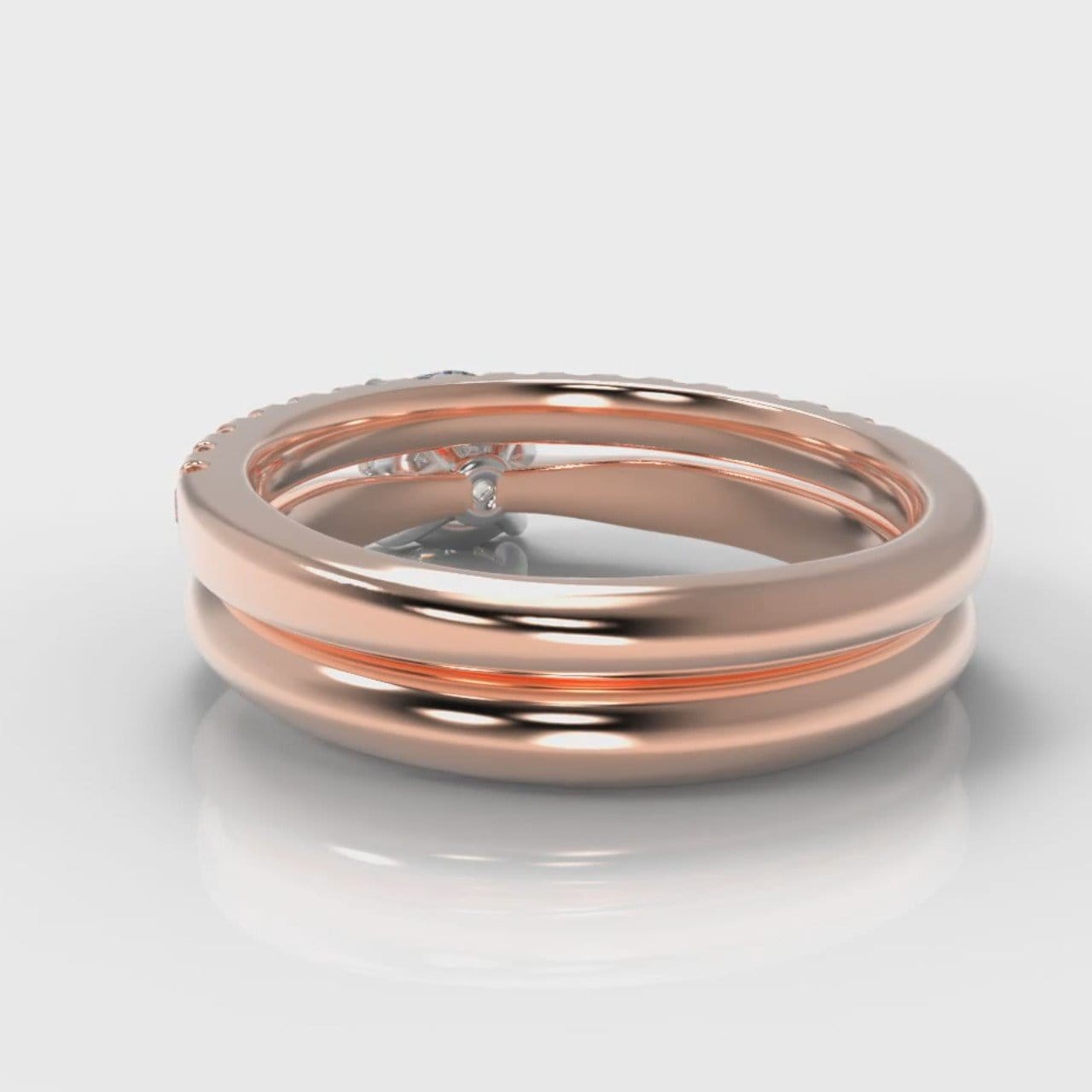 Carrée Solitaire Round Brilliant Cut Diamond Bridal Set - Rose Gold