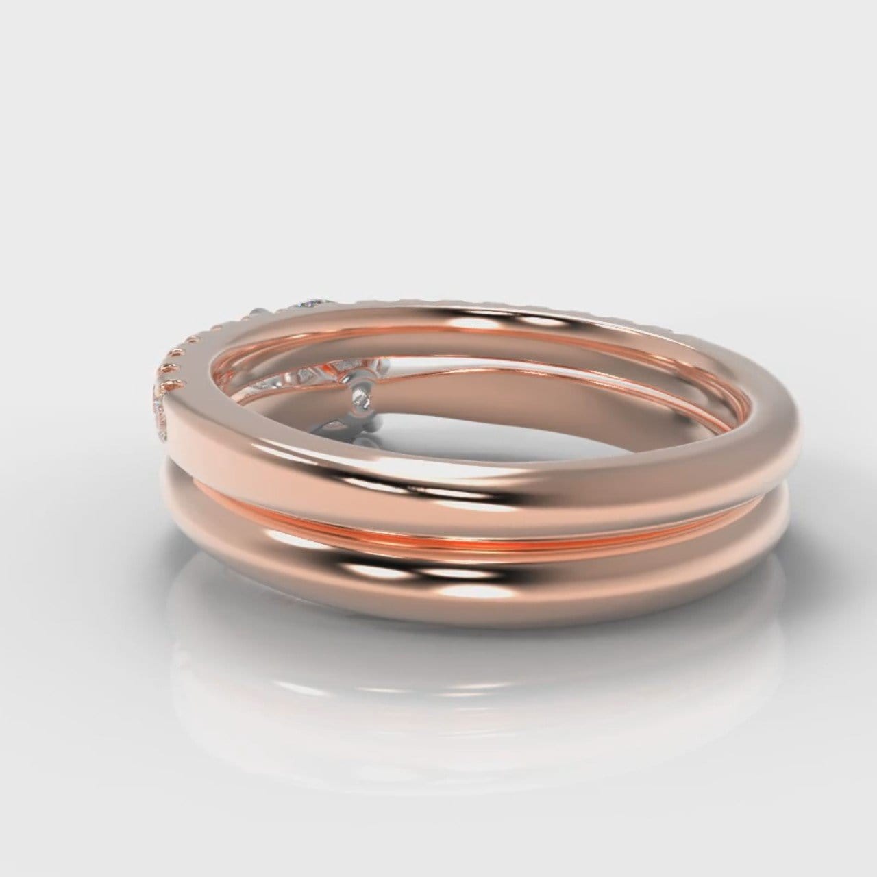 Carrée Solitaire Round Brilliant Cut Diamond Bridal Set - Rose Gold