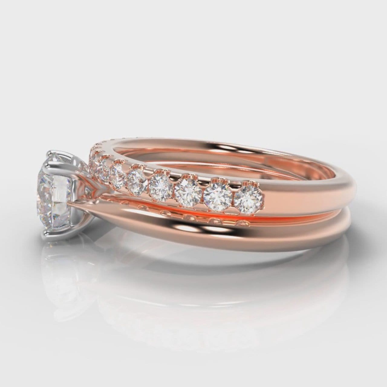 Carrée Solitaire Round Brilliant Cut Diamond Bridal Set - Rose Gold