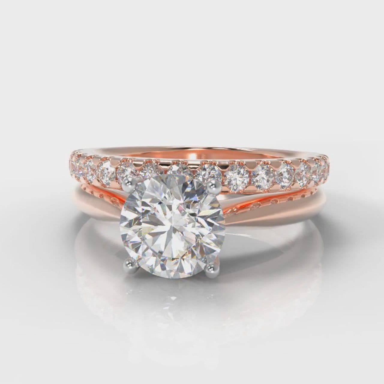 Carrée Solitaire Round Brilliant Cut Diamond Bridal Set - Rose Gold