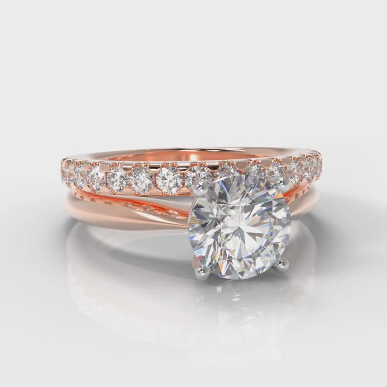 Carrée Solitaire Round Brilliant Cut Diamond Bridal Set - Rose Gold