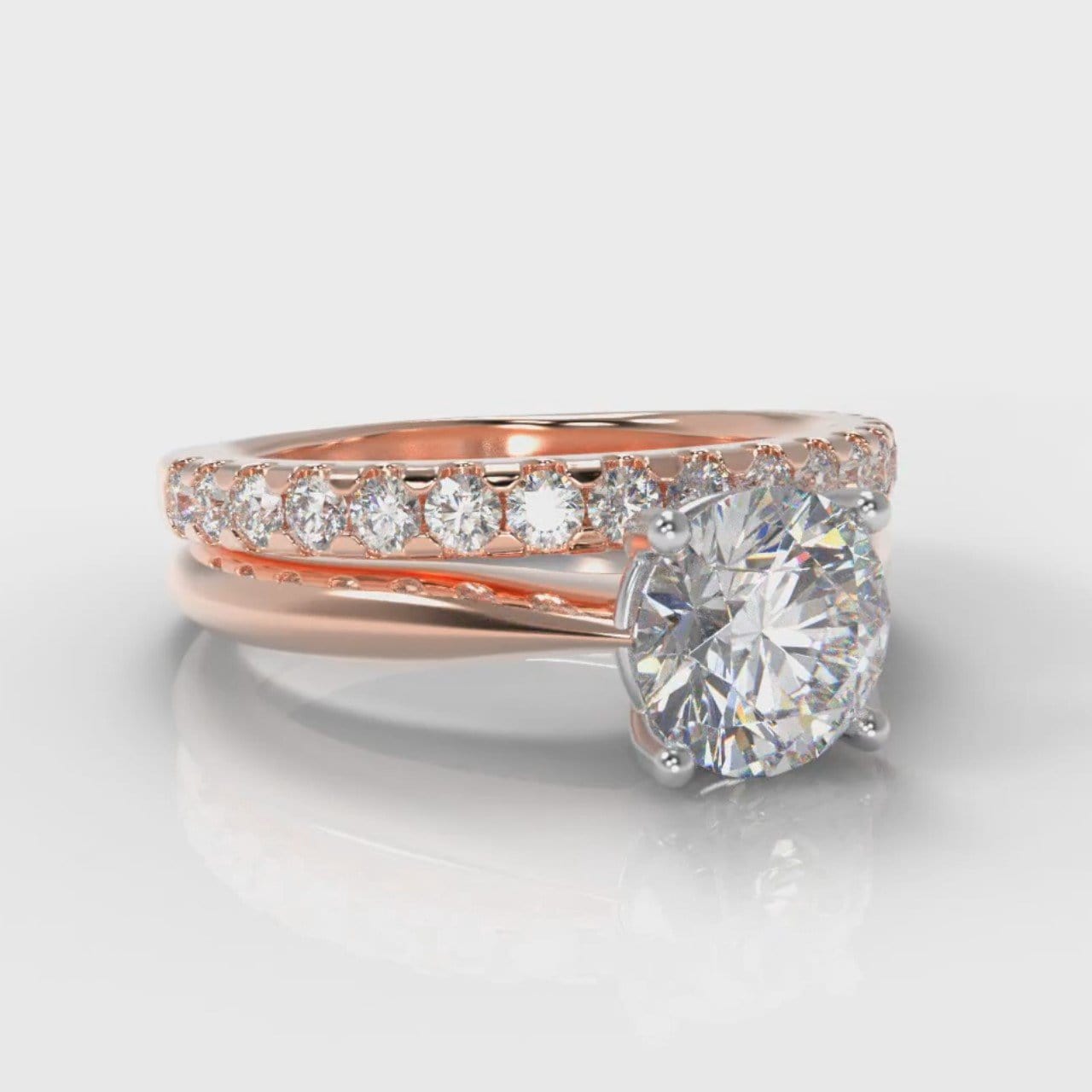 Carrée Solitaire Round Brilliant Cut Diamond Bridal Set - Rose Gold