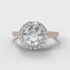 Micropavé Round Brilliant Cut Diamond Halo Engagement Ring - Two Tone Rose Gold