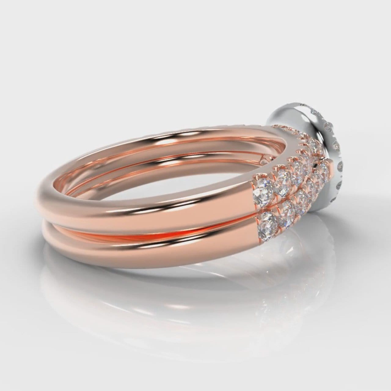Micropavé Round Brilliant Cut Diamond Halo Bridal Set - Two Tone Rose Gold