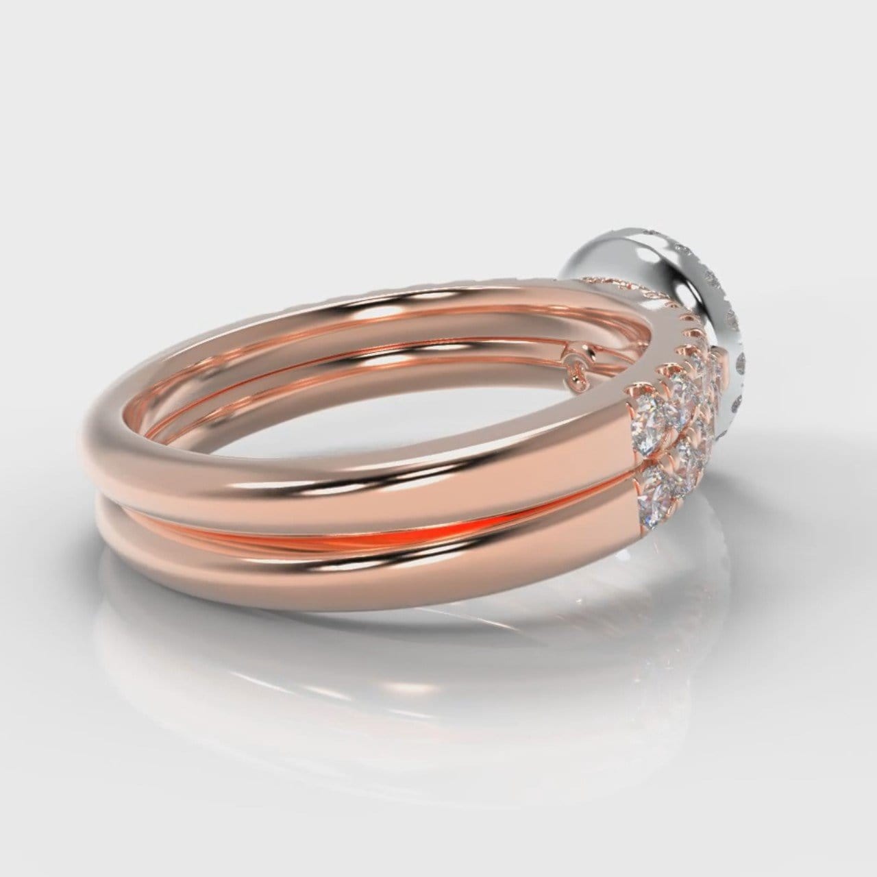 Micropavé Round Brilliant Cut Diamond Halo Bridal Set - Two Tone Rose Gold