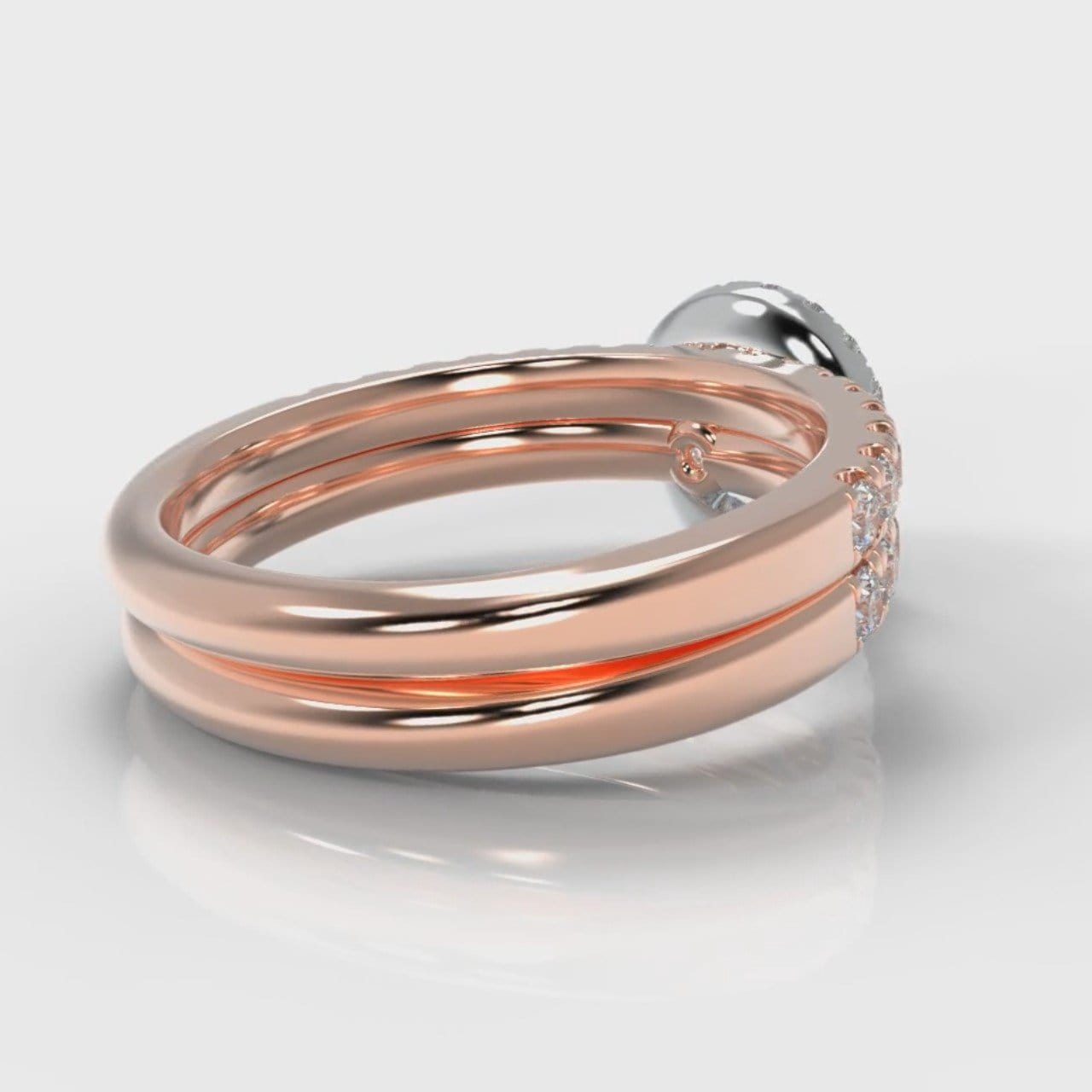 Micropavé Round Brilliant Cut Diamond Halo Bridal Set - Two Tone Rose Gold