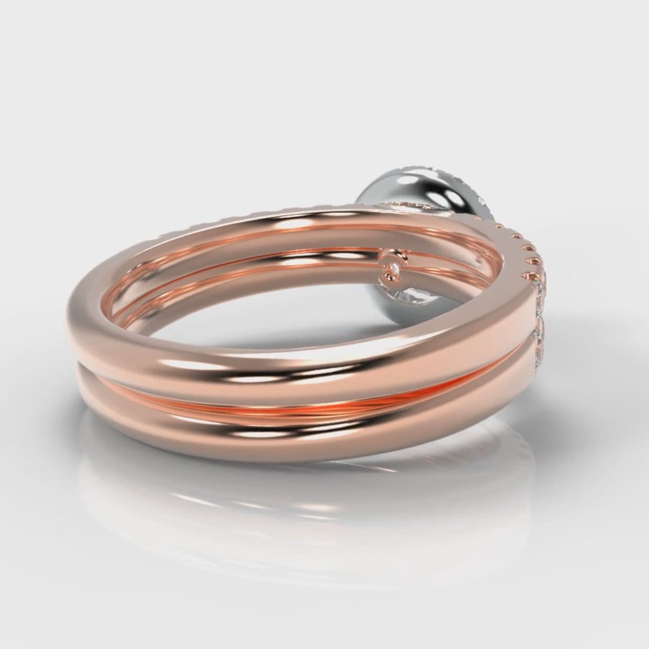 Micropavé Round Brilliant Cut Diamond Halo Bridal Set - Two Tone Rose Gold